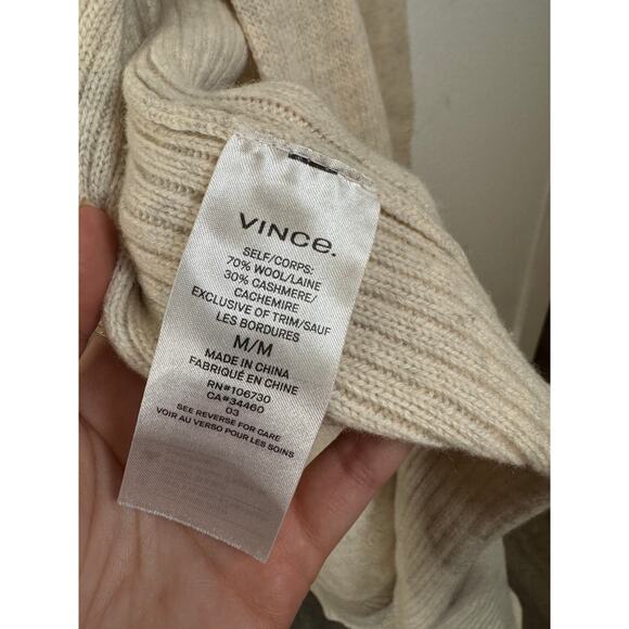 VINCE Sweater Shawl Open Drape Cardigan Natural Cashmere Wool Pockets Collar - Picture 5 of 5